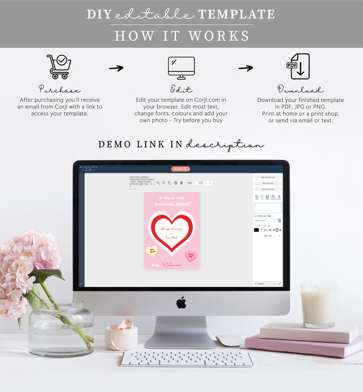Convo Hearts Pink | Printable Sweetheart Valentine Cookie Card Templat ...