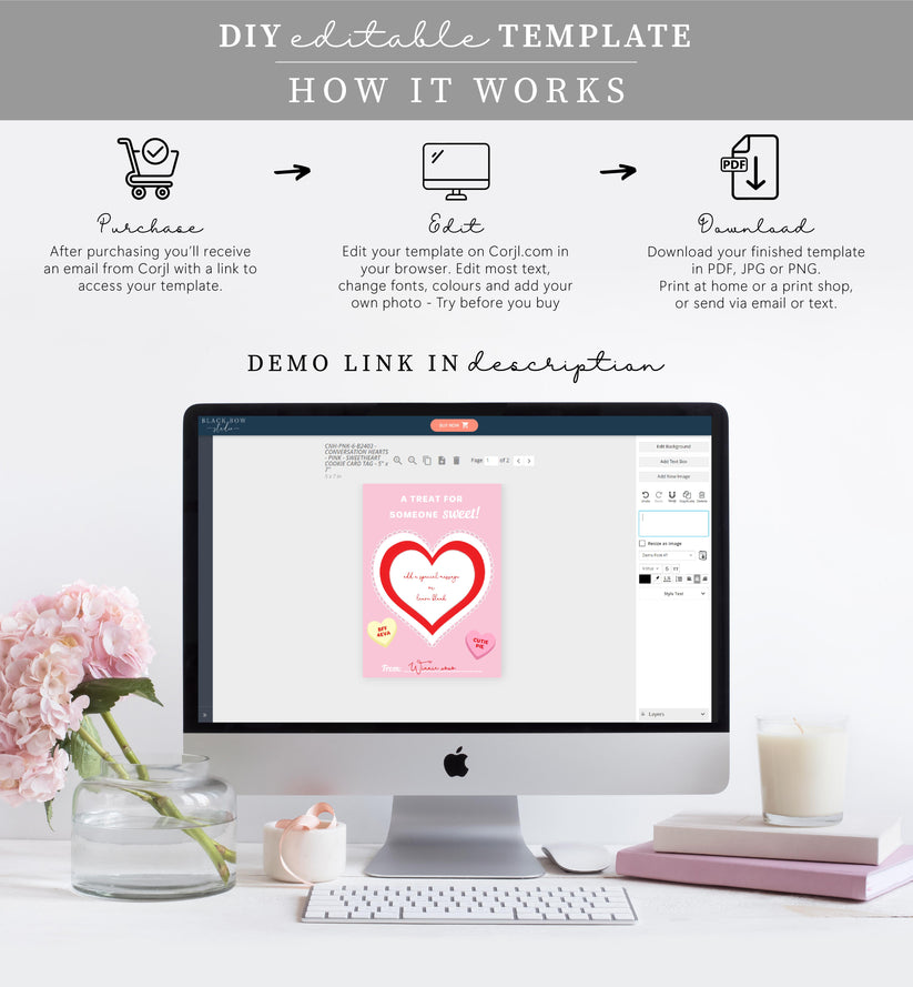 Convo Hearts Pink | Printable Sweetheart Valentine Cookie Card Templat ...