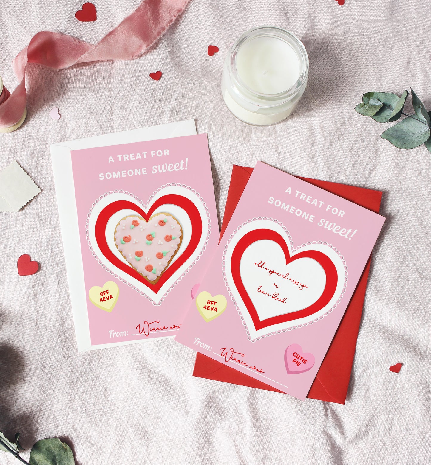 Convo Hearts Pink | Printable Sweetheart Valentine Cookie Card Template