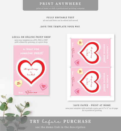 Convo Hearts Pink | Printable Sweetheart Valentine Cookie Card Template