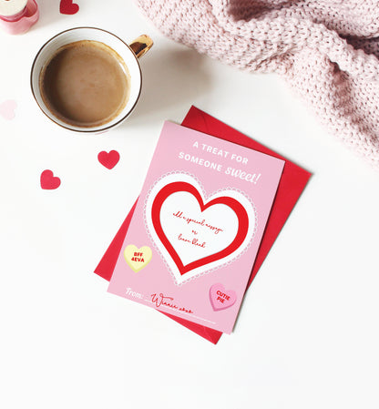 Convo Hearts Pink | Printable Sweetheart Valentine Cookie Card Template