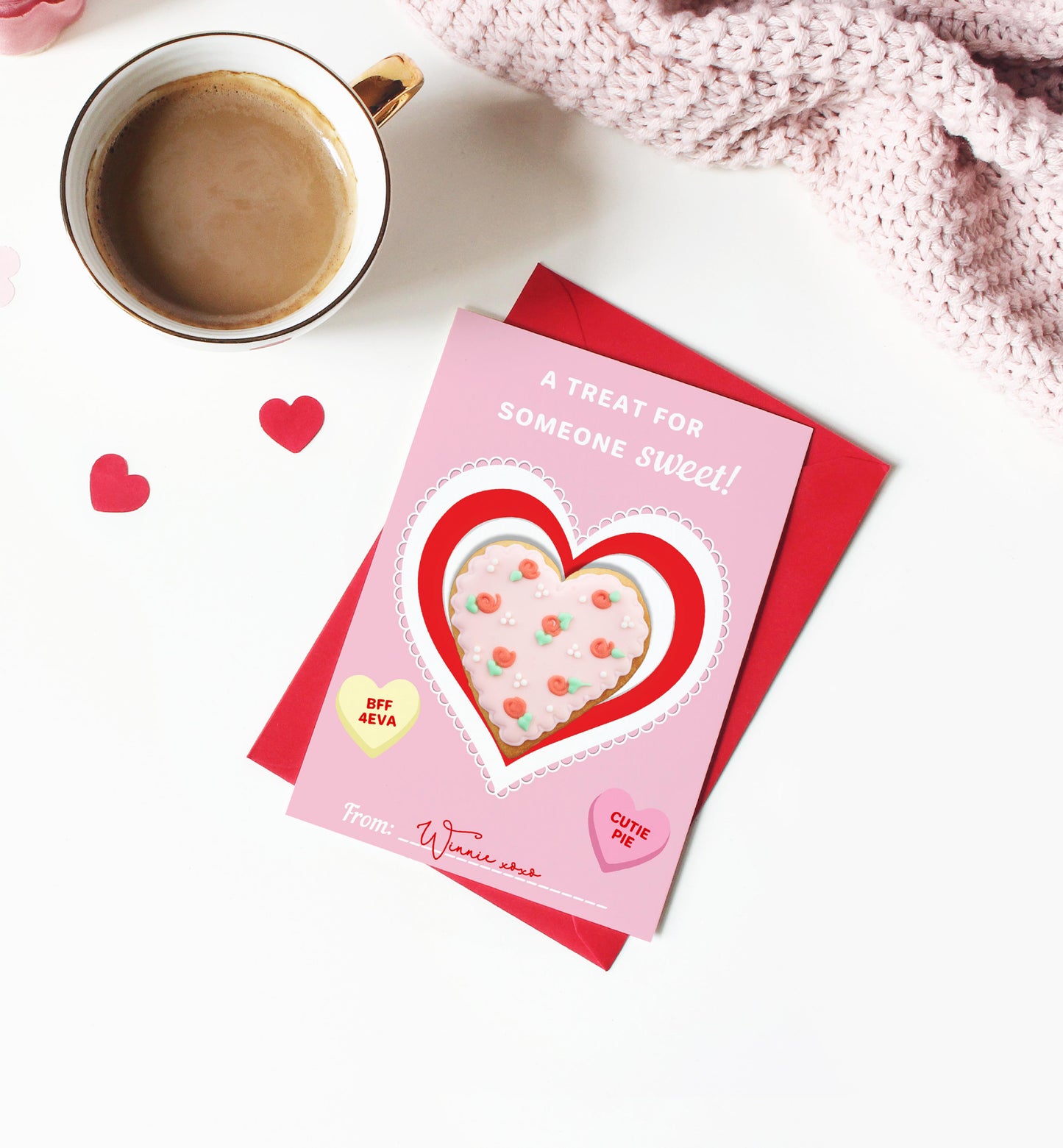 Convo Hearts Pink | Printable Sweetheart Valentine Cookie Card Template