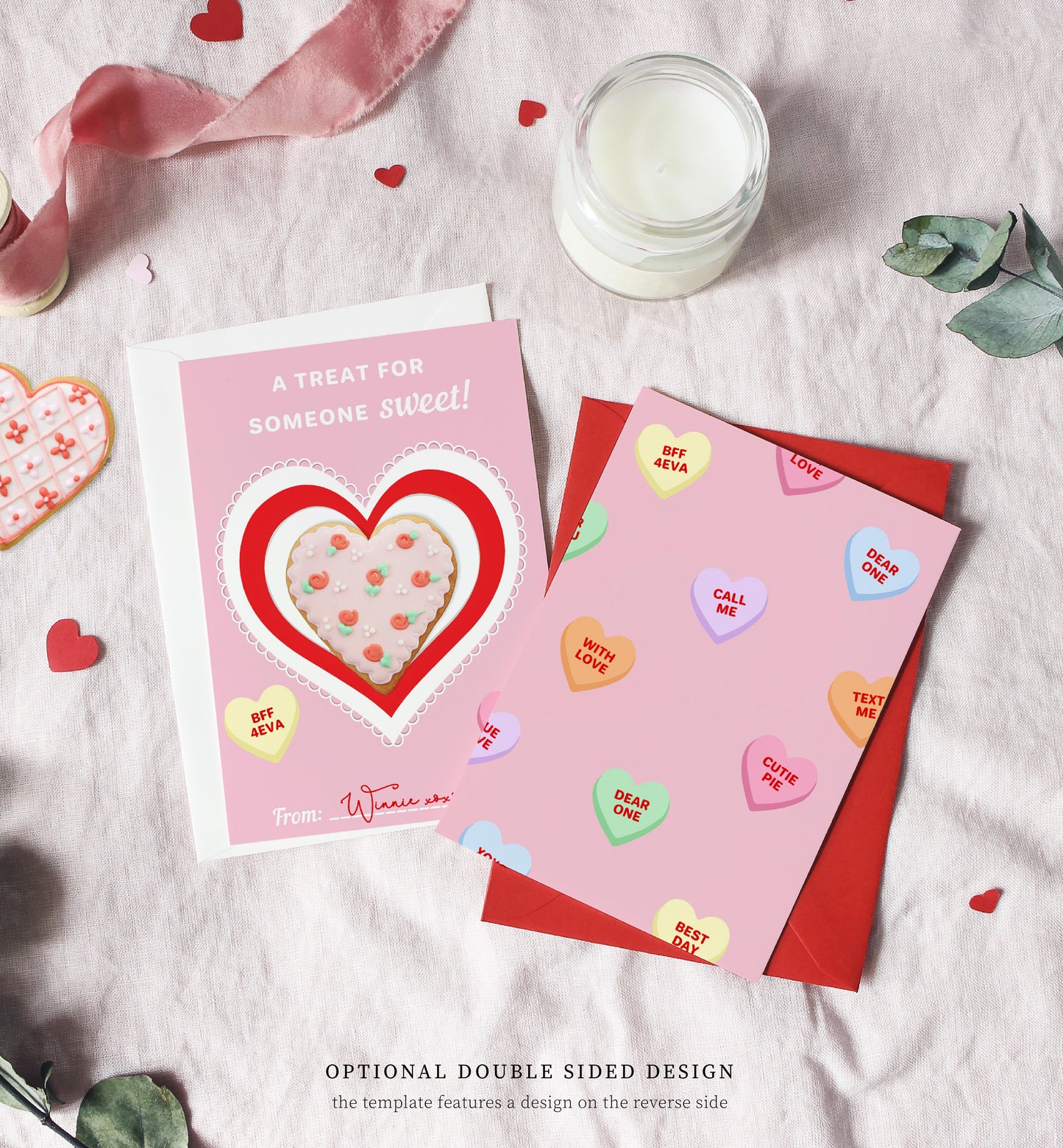 Convo Hearts Pink | Printable Sweetheart Valentine Cookie Card Template