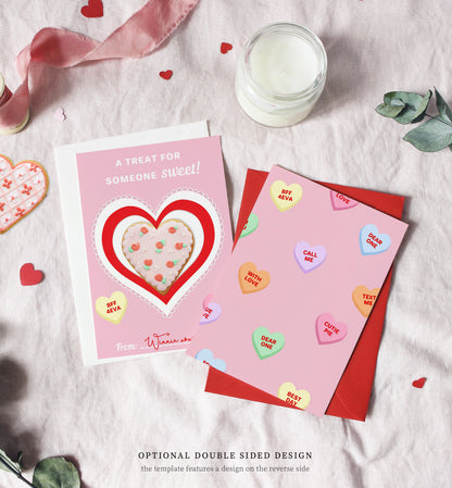 Convo Hearts Pink | Printable Sweetheart Valentine Cookie Card Template
