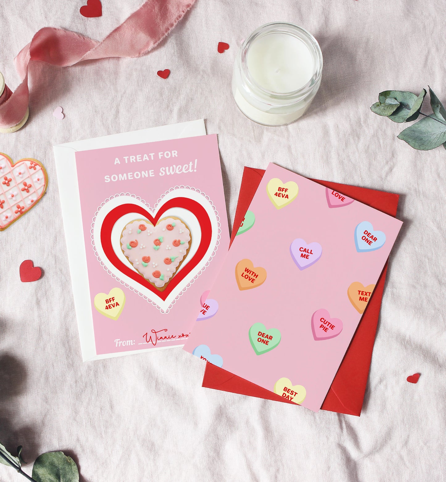 Convo Hearts Pink | Printable Sweetheart Valentine Cookie Card Template