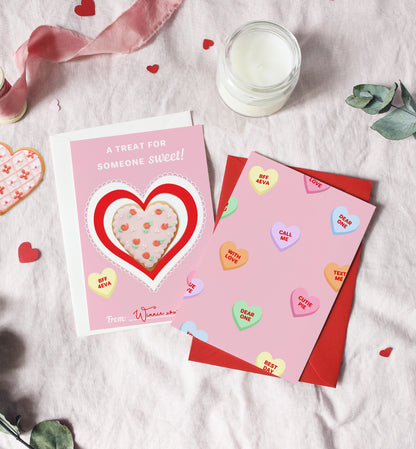 Convo Hearts Pink | Printable Sweetheart Valentine Cookie Card Template