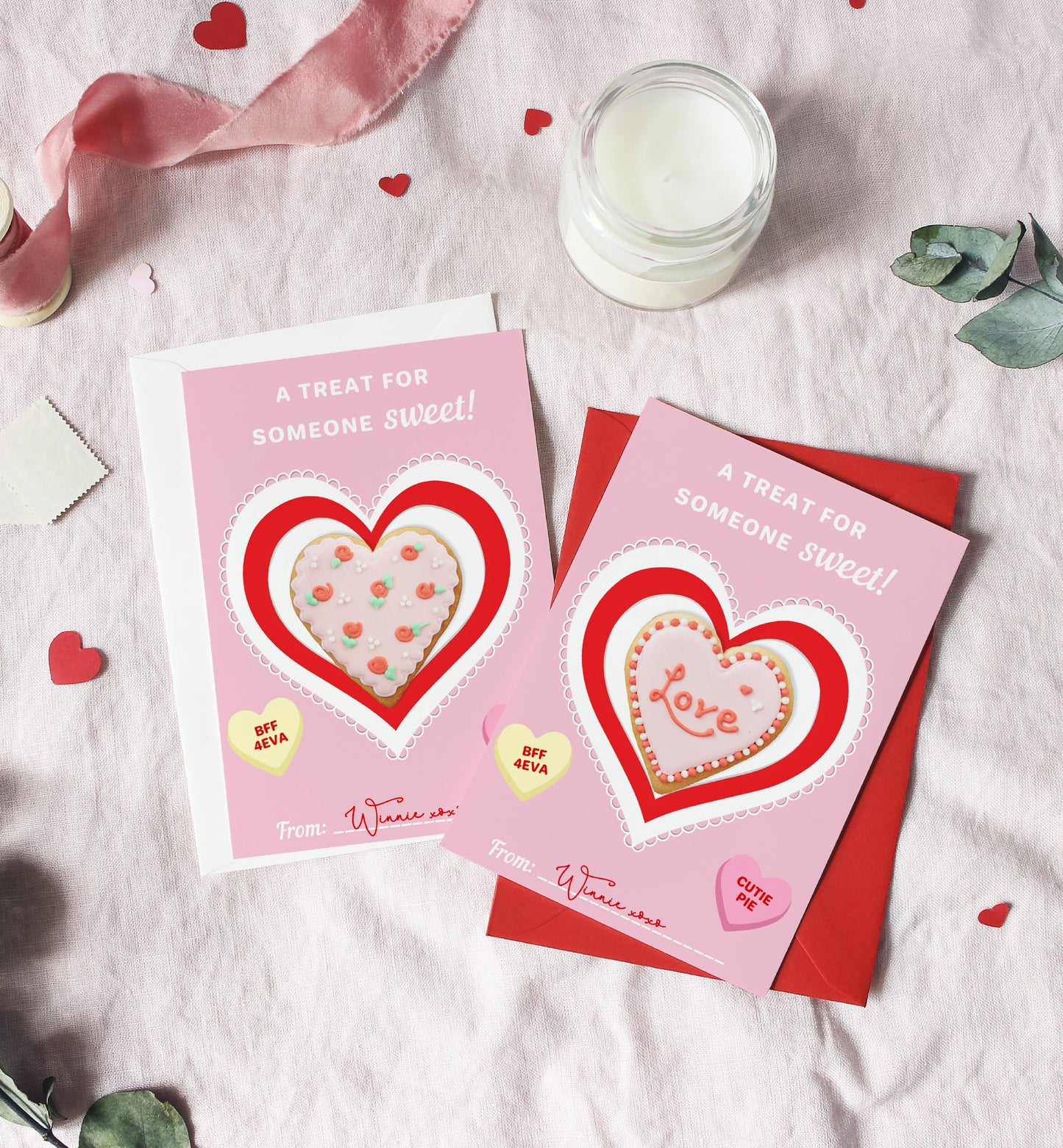 Convo Hearts Pink | Printable Sweetheart Valentine Cookie Card Template