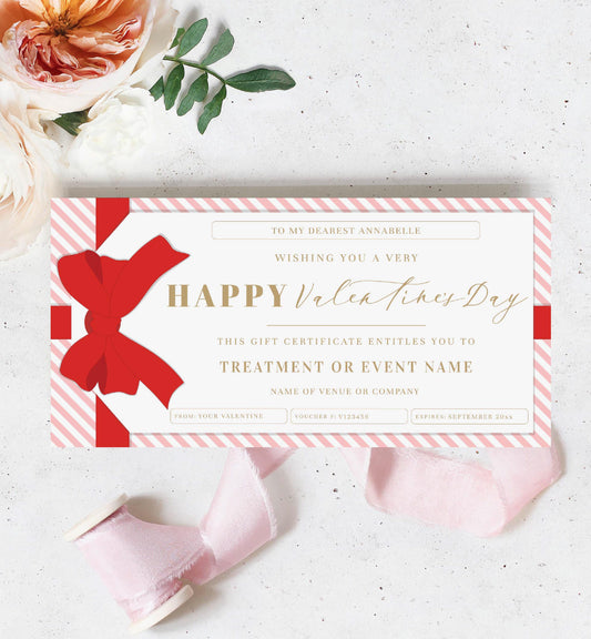 Stripe Pink Red | Printable Valentine's Day Custom Gift Voucher