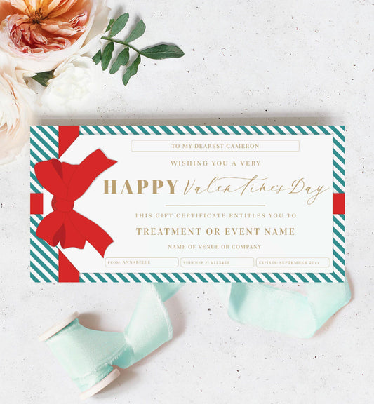 Stripe Teal Red | Printable Valentine's Day Custom Gift Voucher