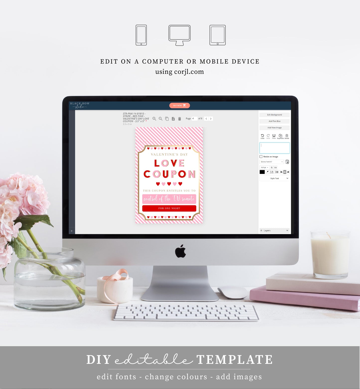 Stripe Pink Red | Printable Valentine's Day Custom Love Coupons
