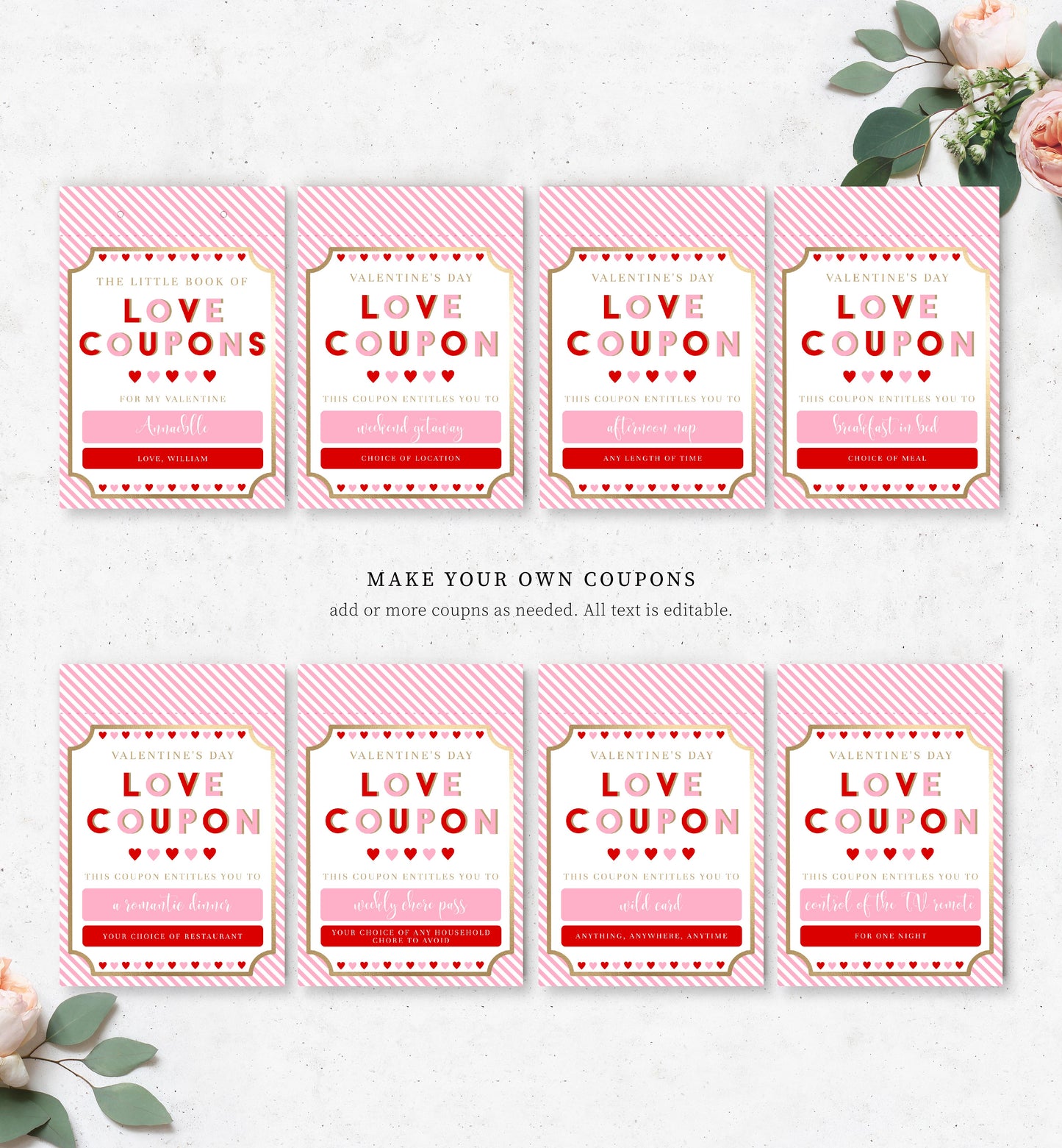 Editable Love Coupon Book, Personalised Valentine's Day Gift Love Coupons, Printable Couples Love Coupons, Romantic Gift, Thoughtful GiftEditable Love Coupon Book, Personalised Valentine's Day Gift Love Coupons, Printable Couples Love Coupons, Romantic Gift, Thoughtful Gift