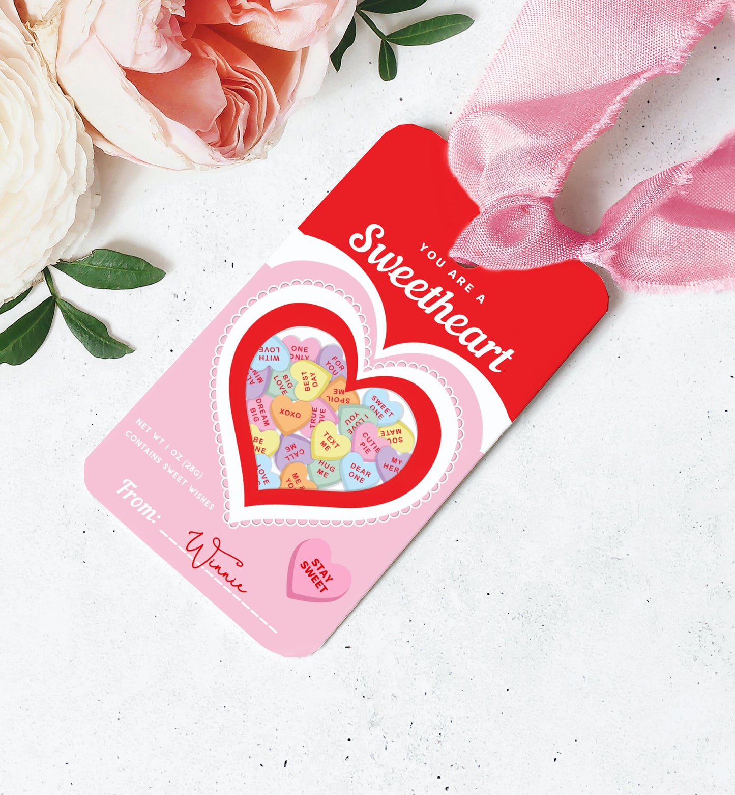 Convo Hearts Red Pink | Printable Sweetheart Valentine Tag Template