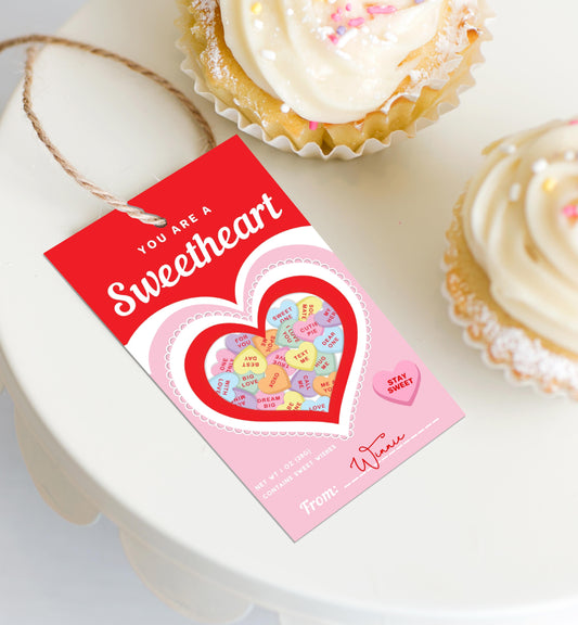 Convo Hearts Red Pink | Printable Sweetheart Valentine Tag Template