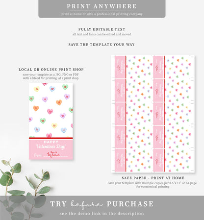Convo Hearts White | Printable Sweetheart Valentine Tag Template