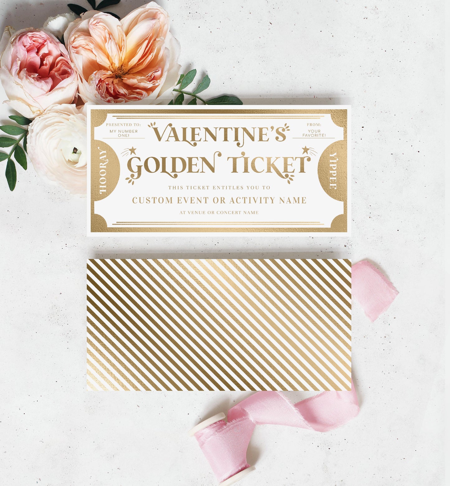 Golden Ticket Gold | Printable Valentine's Day Custom Gift Voucher Template