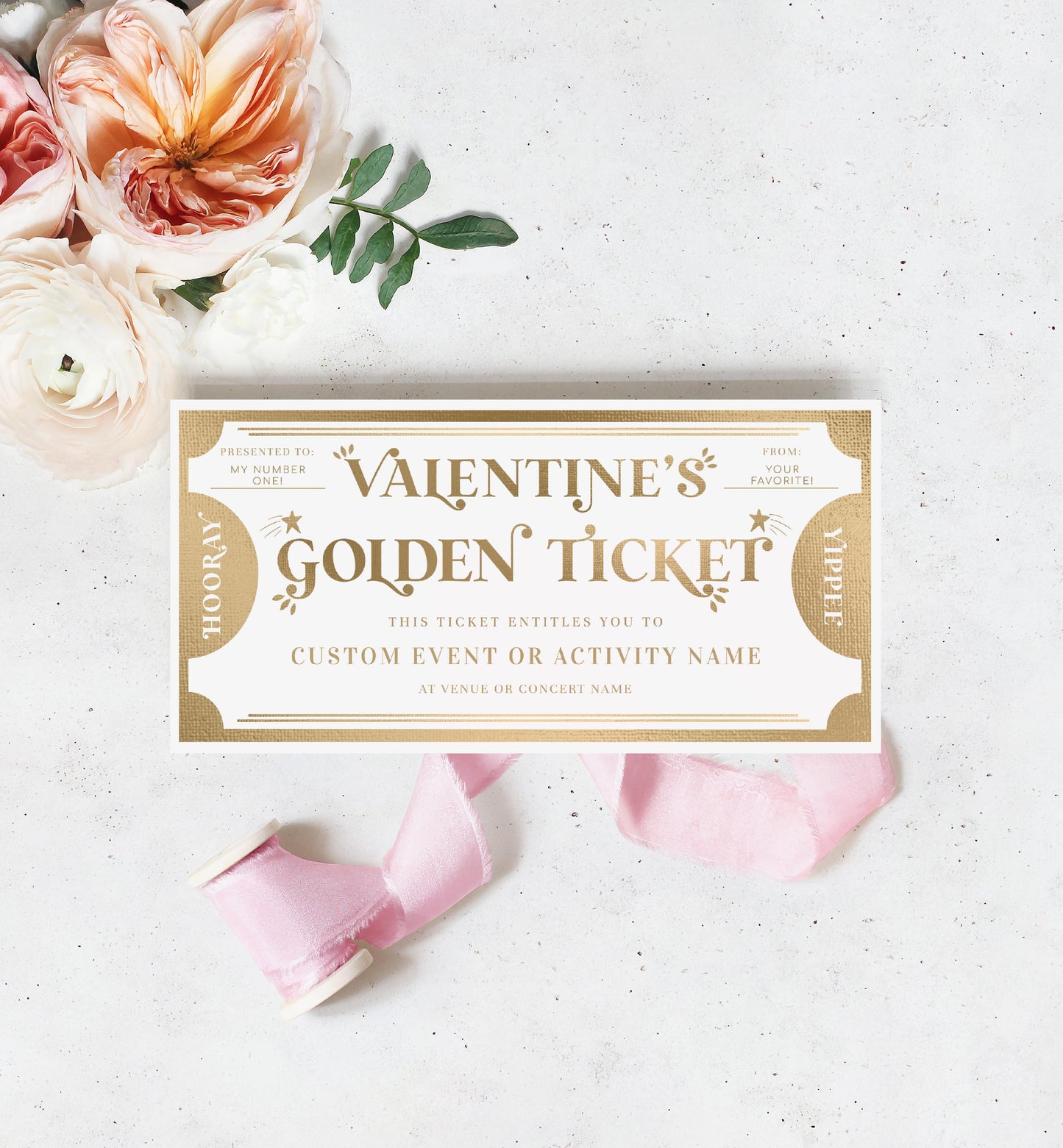Golden Ticket Gold | Printable Valentine's Day Custom Gift Voucher Template