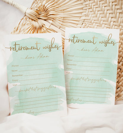 Watercolour Green Gold | Printable Retirement Wishes Card Template