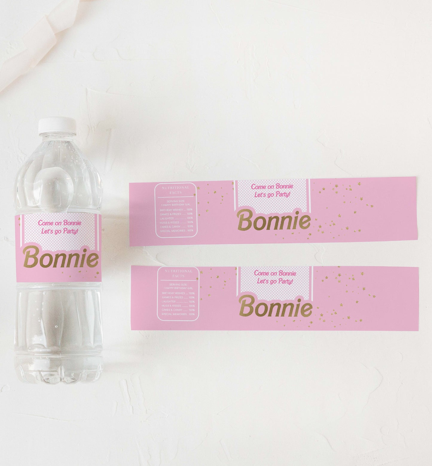 Barbie Party Pink Gold | Printable Water Bottle Favour Labels Template