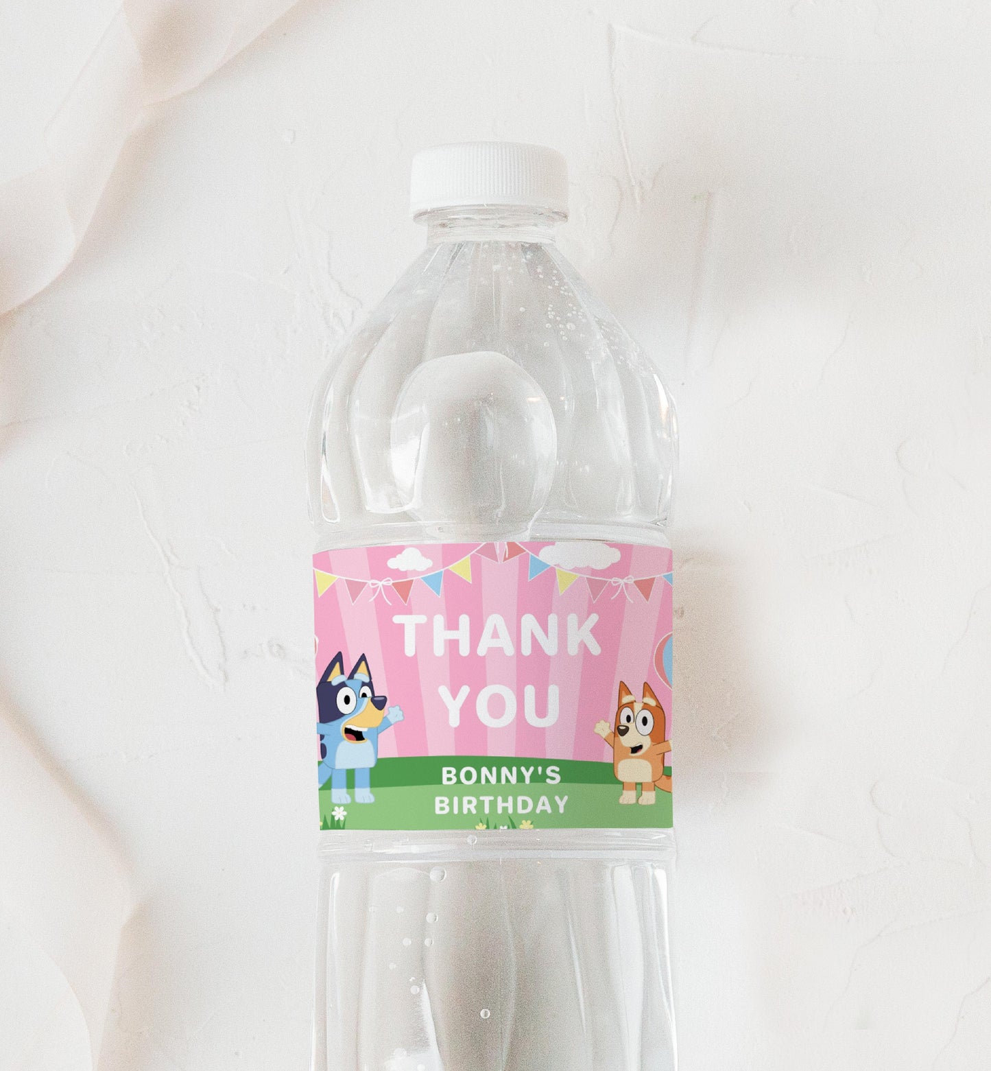 Bluey Pink | Printable Water Bottle Favour Labels Template