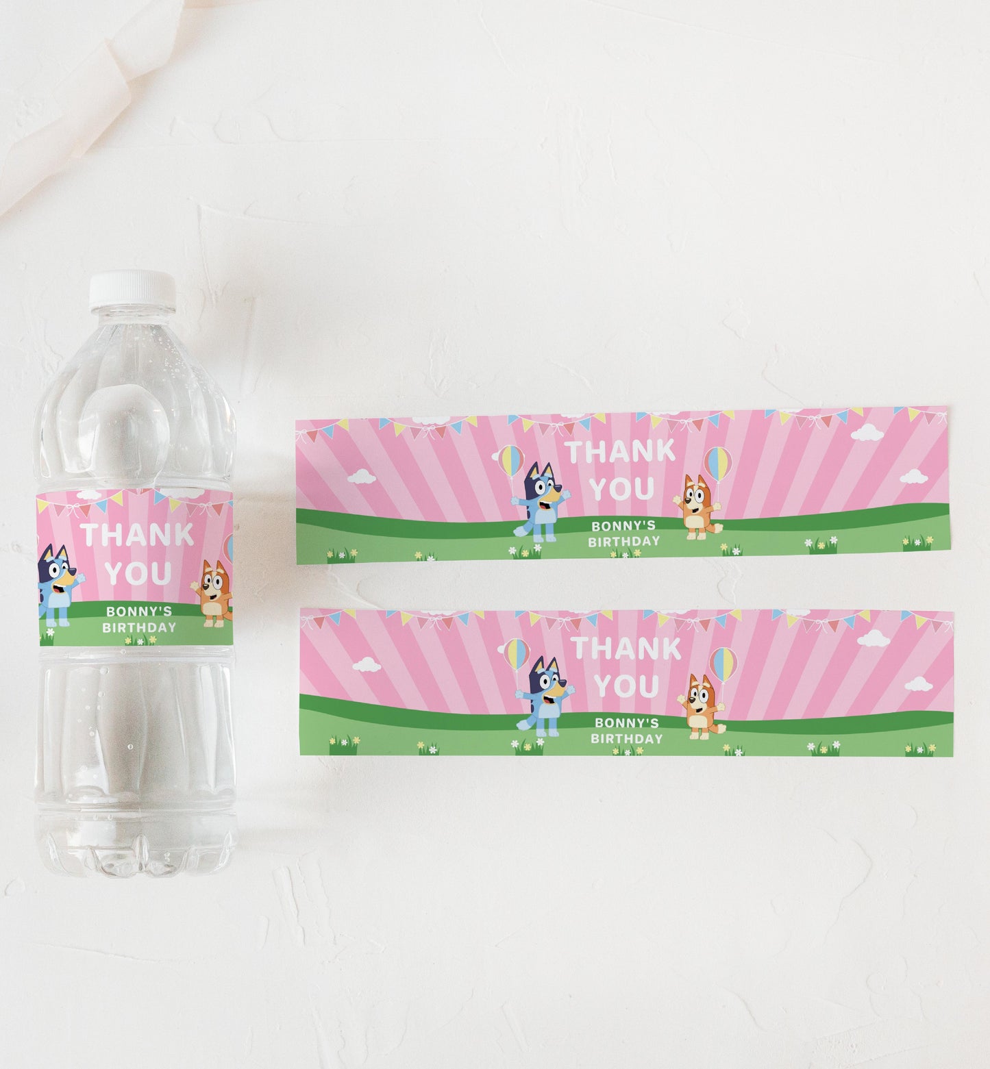 Bluey Pink | Printable Water Bottle Favour Labels Template