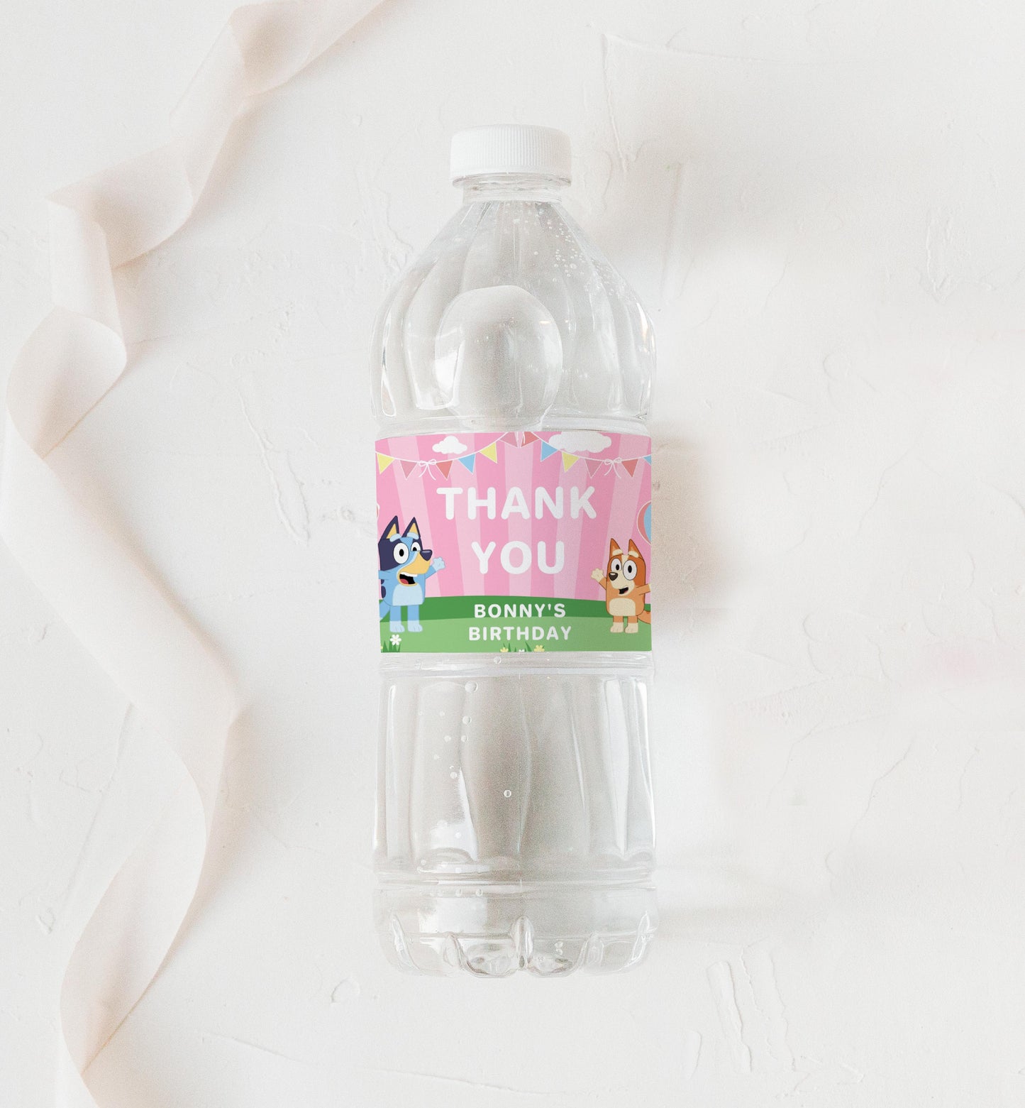 Bluey Pink | Printable Water Bottle Favour Labels Template