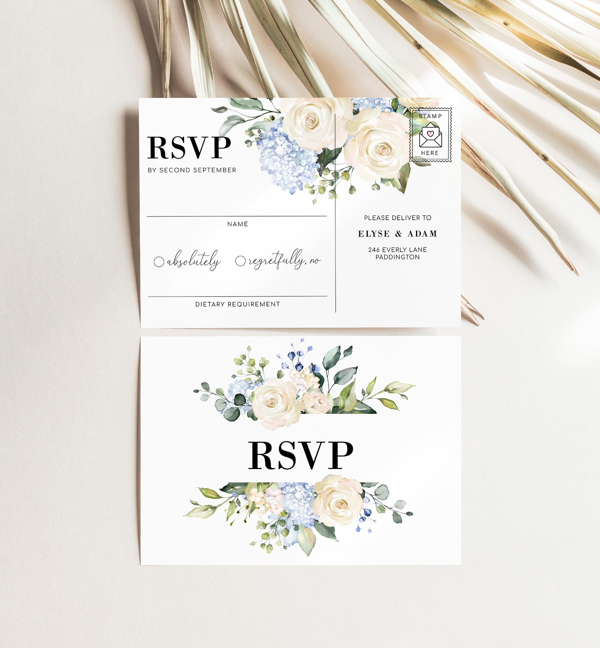 Darcy Floral White | Printable Wedding Invitation Suite - Black Bow Studio