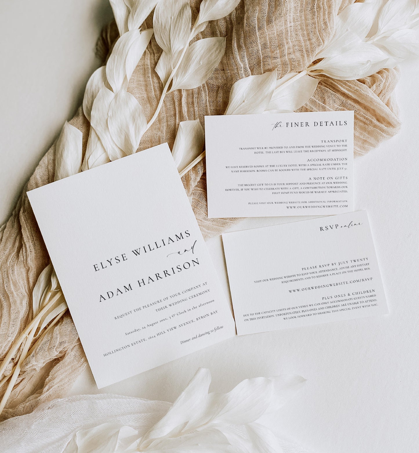 Ellesmere White | Printable Wedding Invitation Suite Template