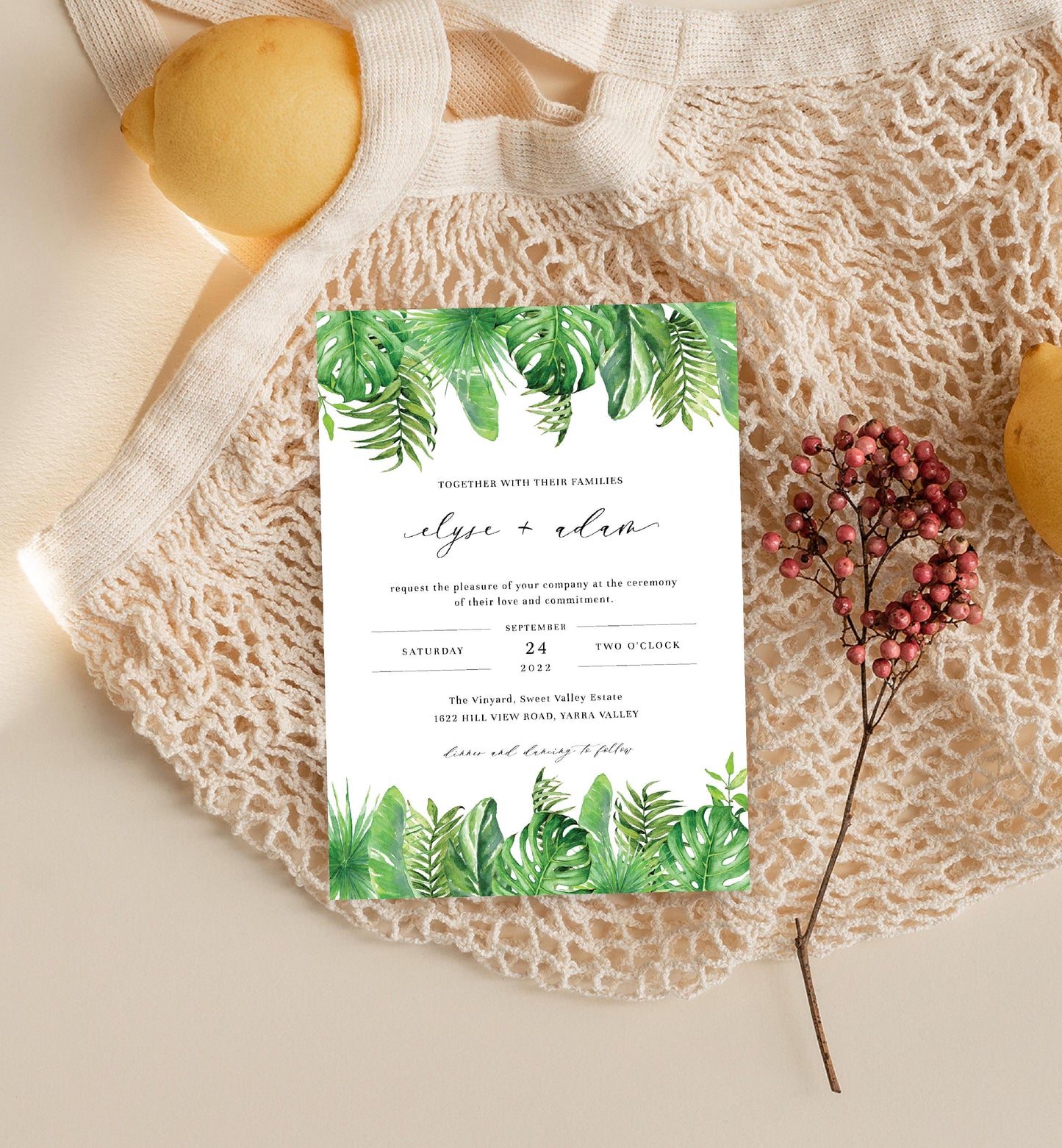 Nantucket Palm | Printable Wedding Invitation Suite - Black Bow Studio