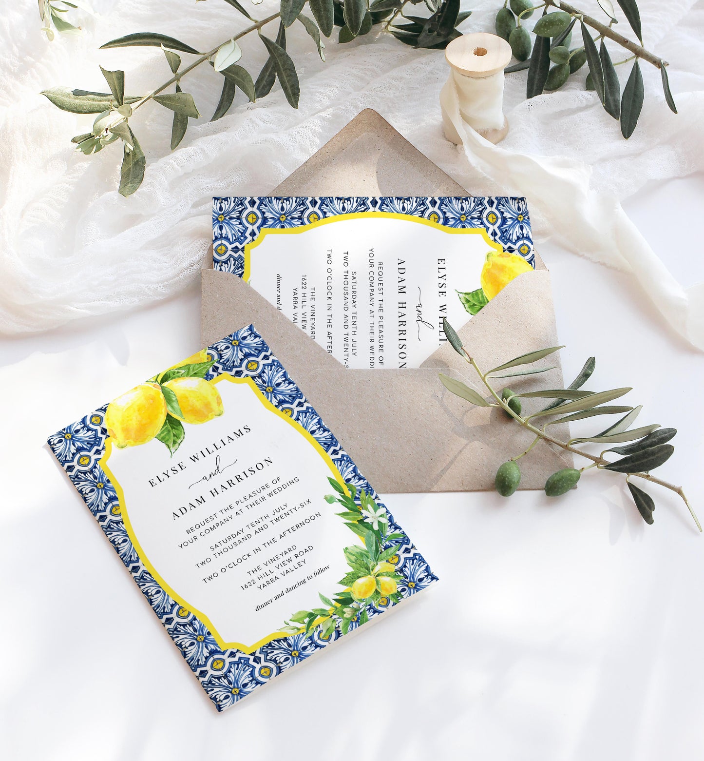 Positano Lemons | Printable Wedding Invitation Suite Template