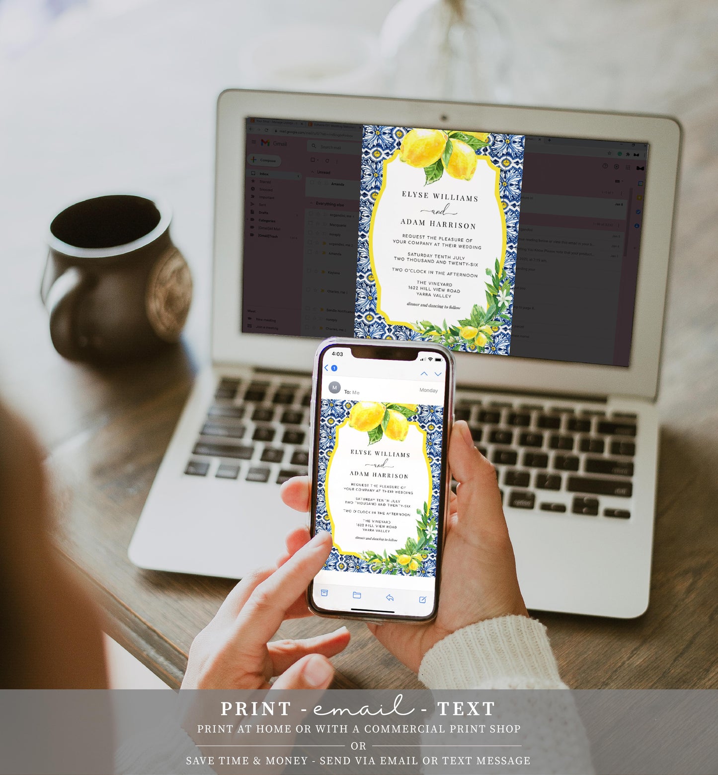 Positano Lemons | Printable Wedding Invitation Suite Template
