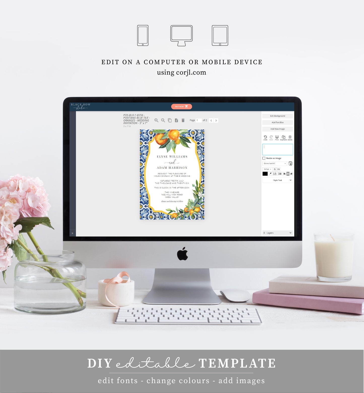 Positano Oranges | Printable Wedding Invitation Suite Template