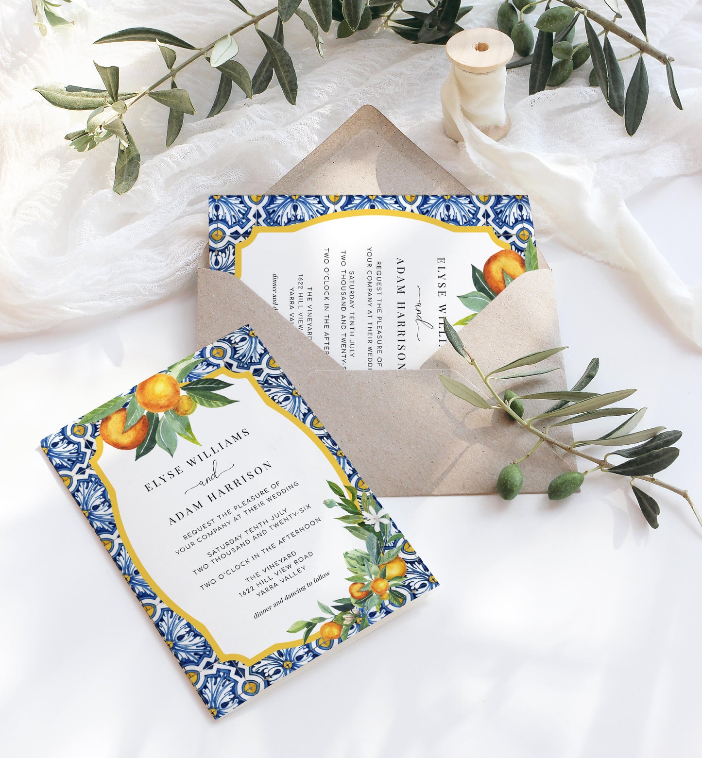 Positano Oranges | Printable Wedding Invitation Suite Template