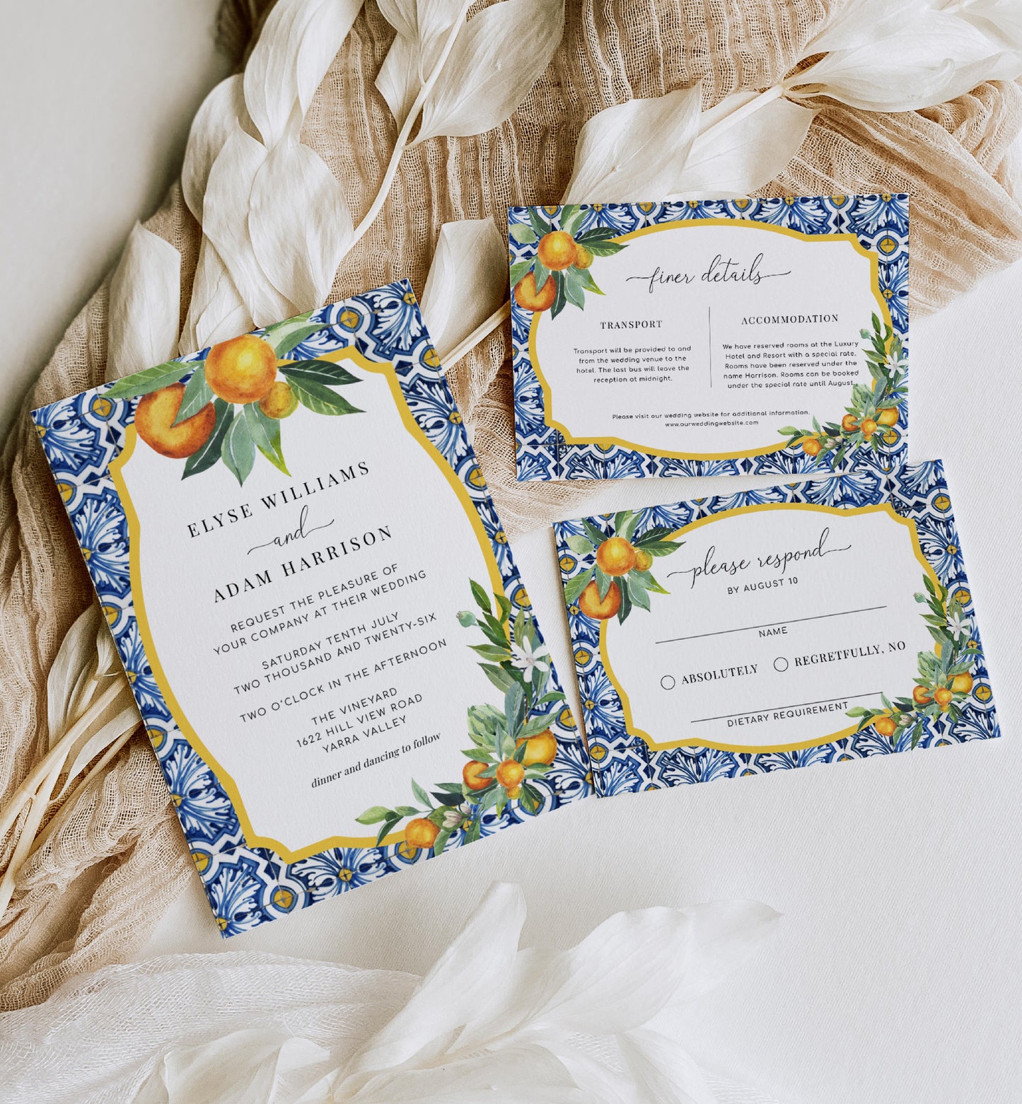 Positano Oranges | Printable Wedding Invitation Suite Template