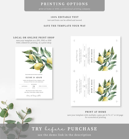 Tuscan Lemons | Printable Wedding Invitation Suite