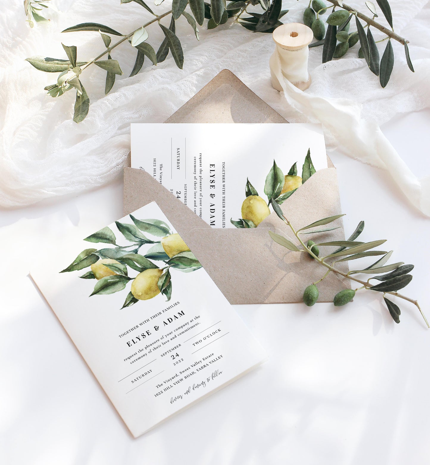 Tuscan Lemons | Printable Wedding Invitation Suite