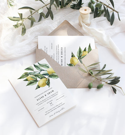 Tuscan Lemons | Printable Wedding Invitation Suite