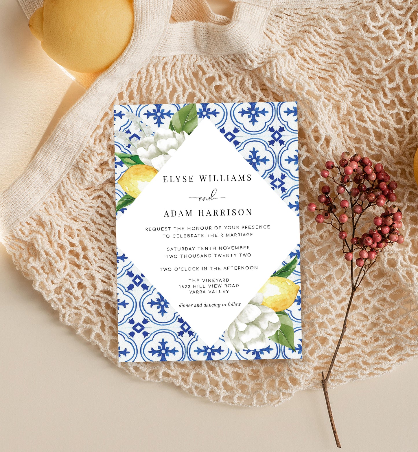 The Med Lemons | Printable Wedding Invitation Suite - Black Bow Studio