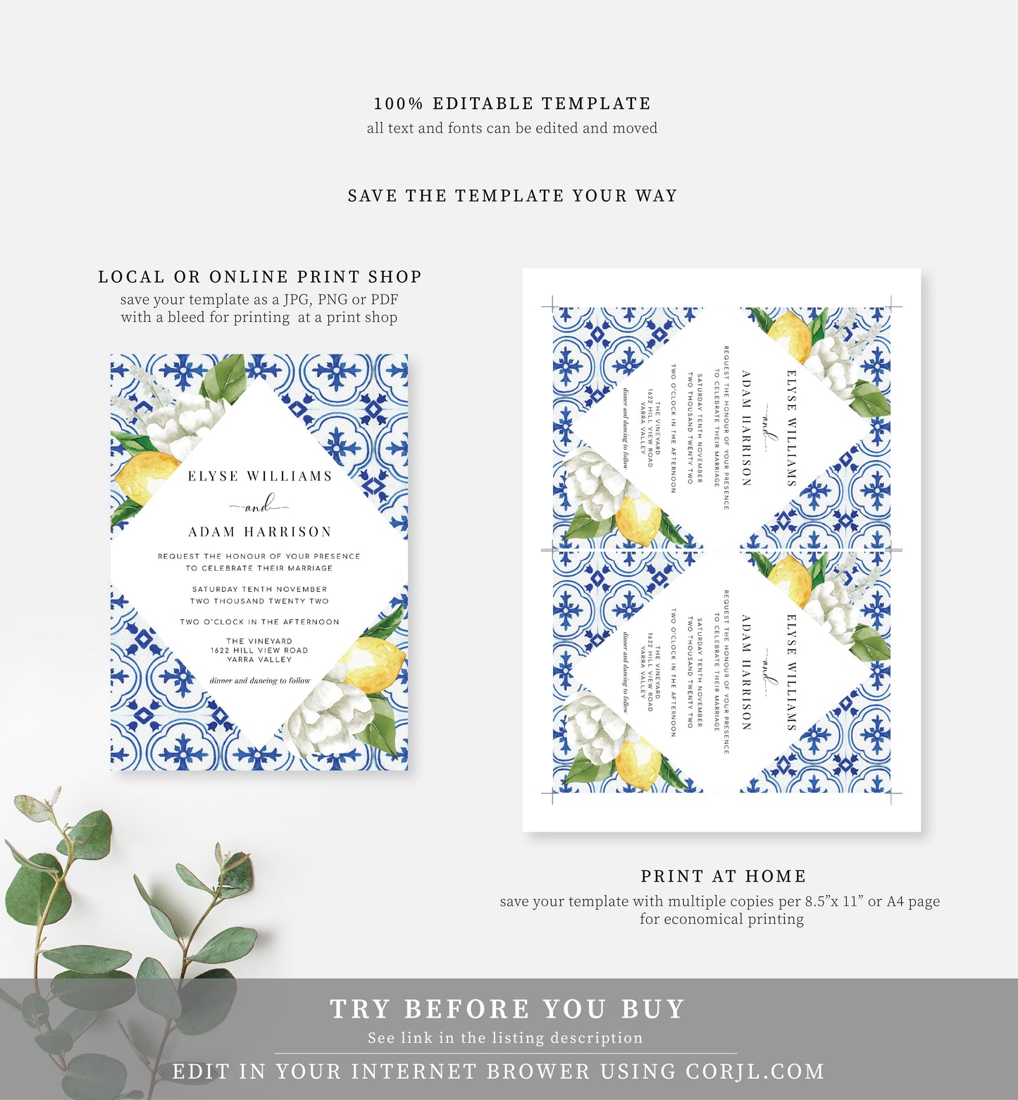 The Med Lemons | Printable Wedding Invitation Suite - Black Bow Studio