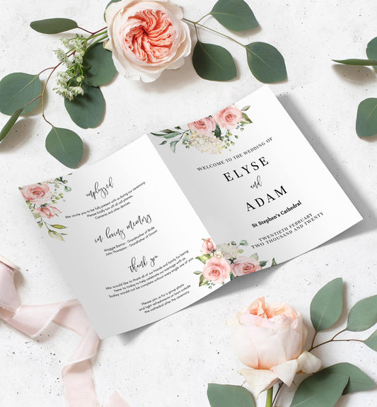 Darcy Floral Pink | Printable Wedding Program - Black Bow Studio