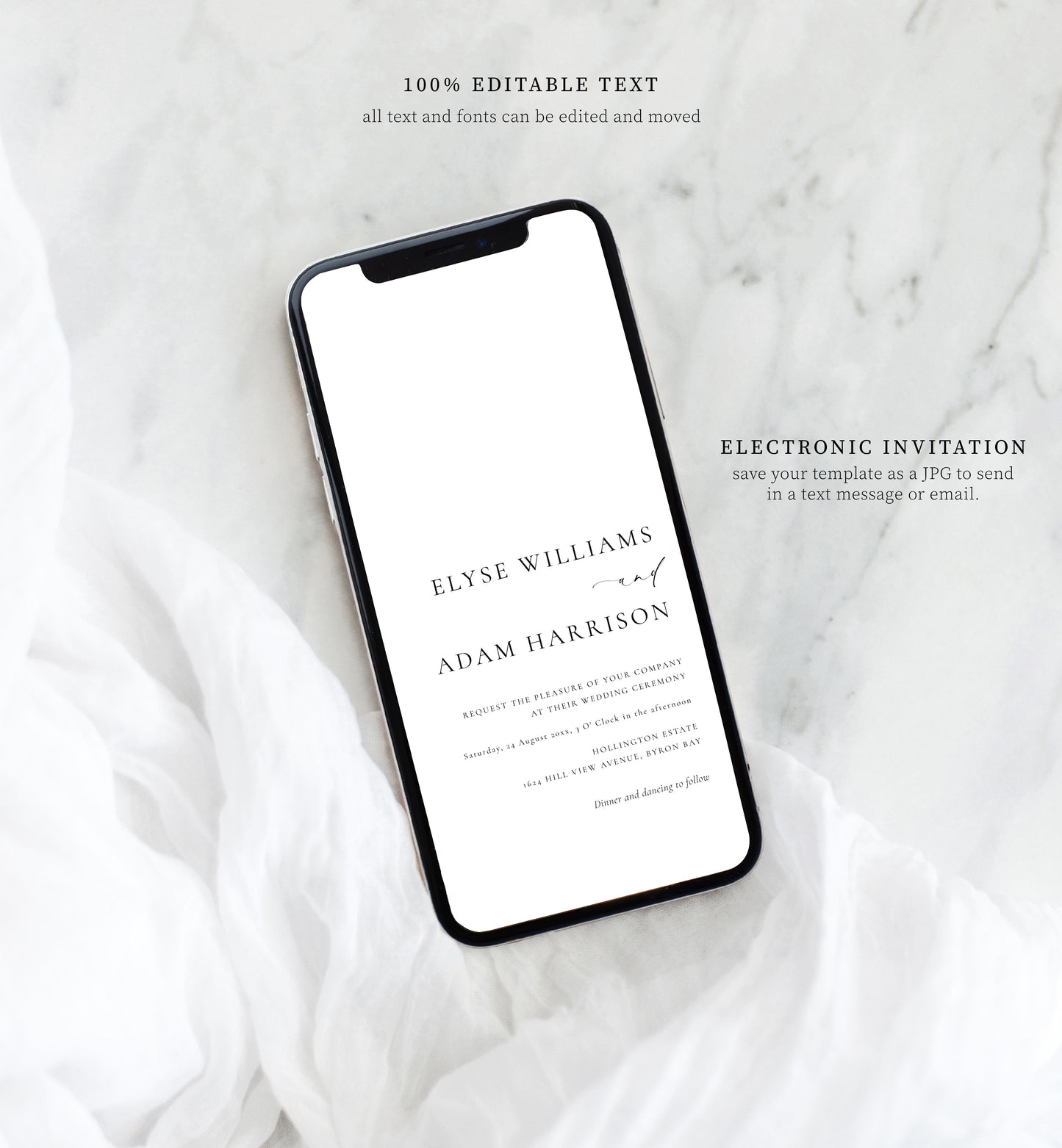 Ellesmere White | Smartphone Wedding Invitation & Details Template