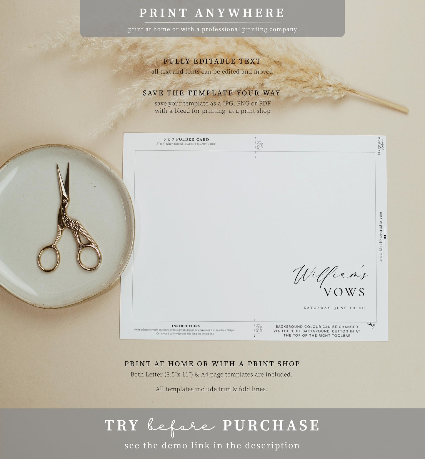 Ellesmere White | Printable Wedding Vow Book Template