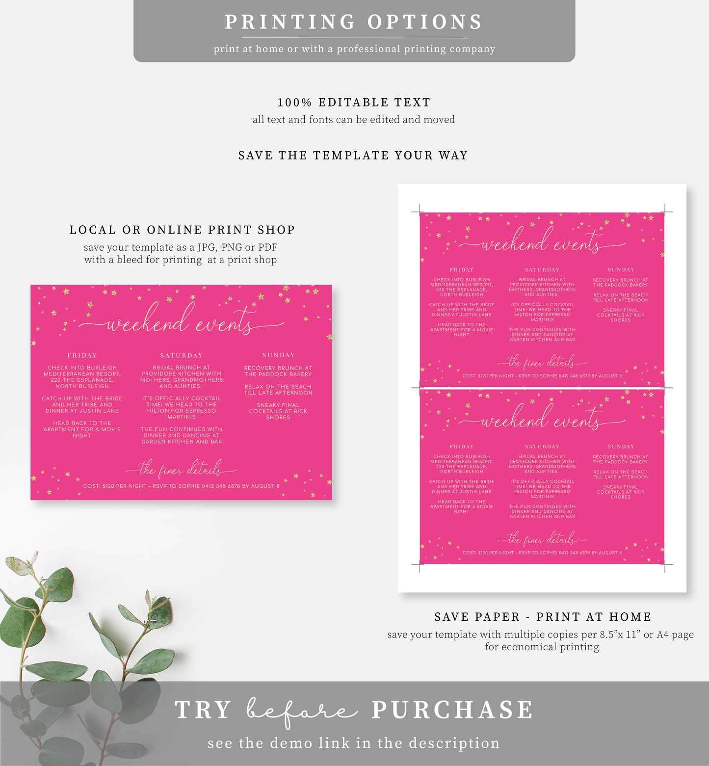 Paintly Hot Pink Gold | Printable Weekend Itinerary