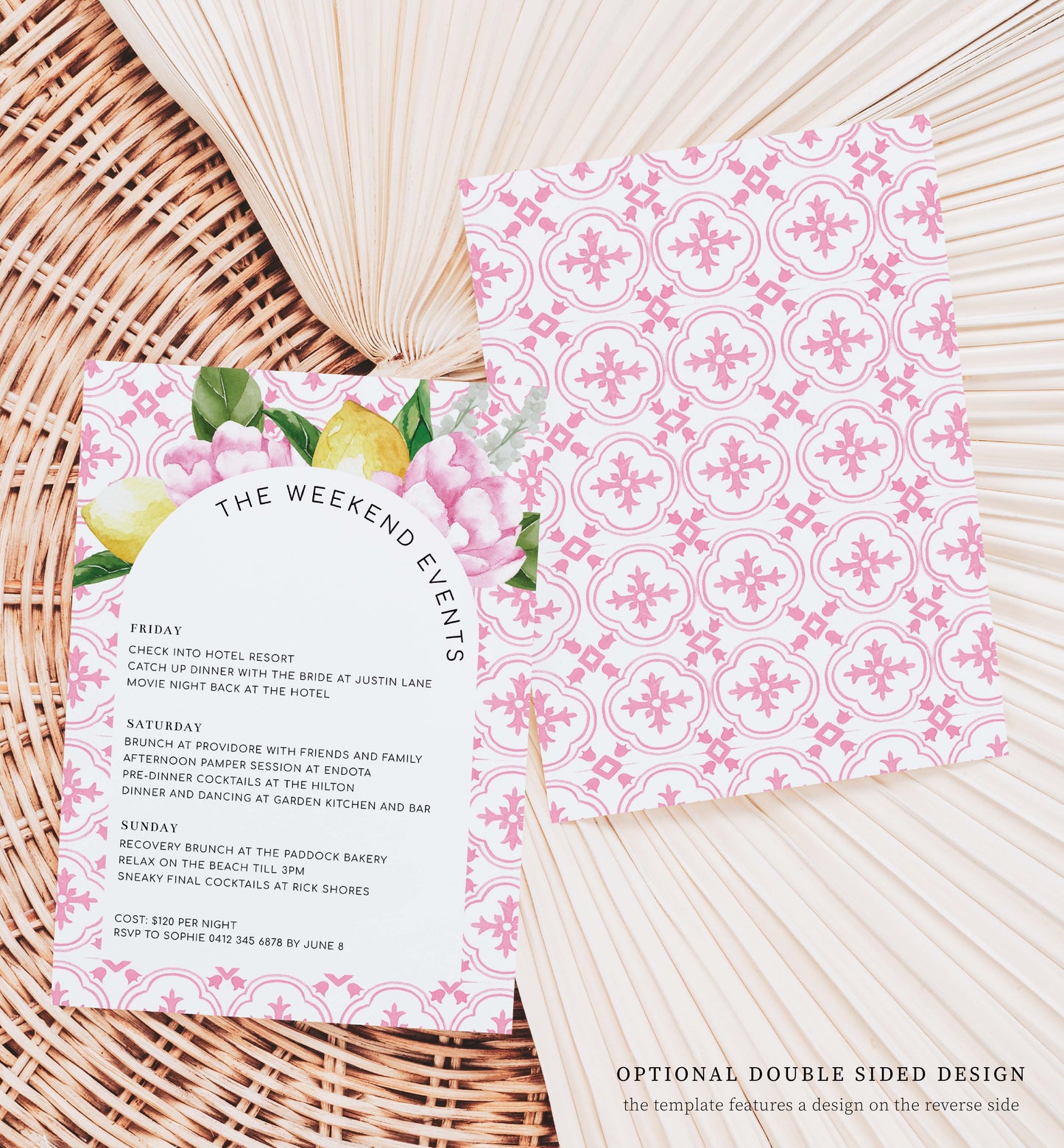 The Med Arch Pink Lemons | Printable Itinerary Template