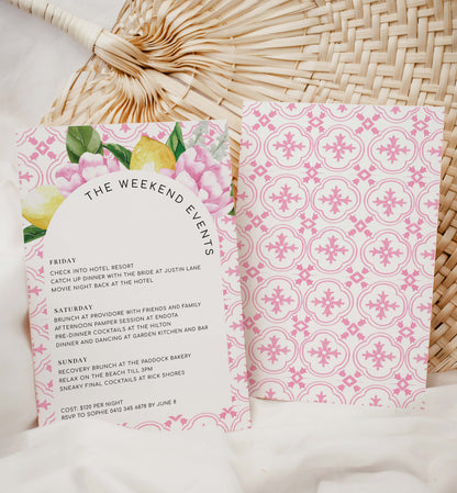 The Med Arch Pink Lemons | Printable Itinerary Template