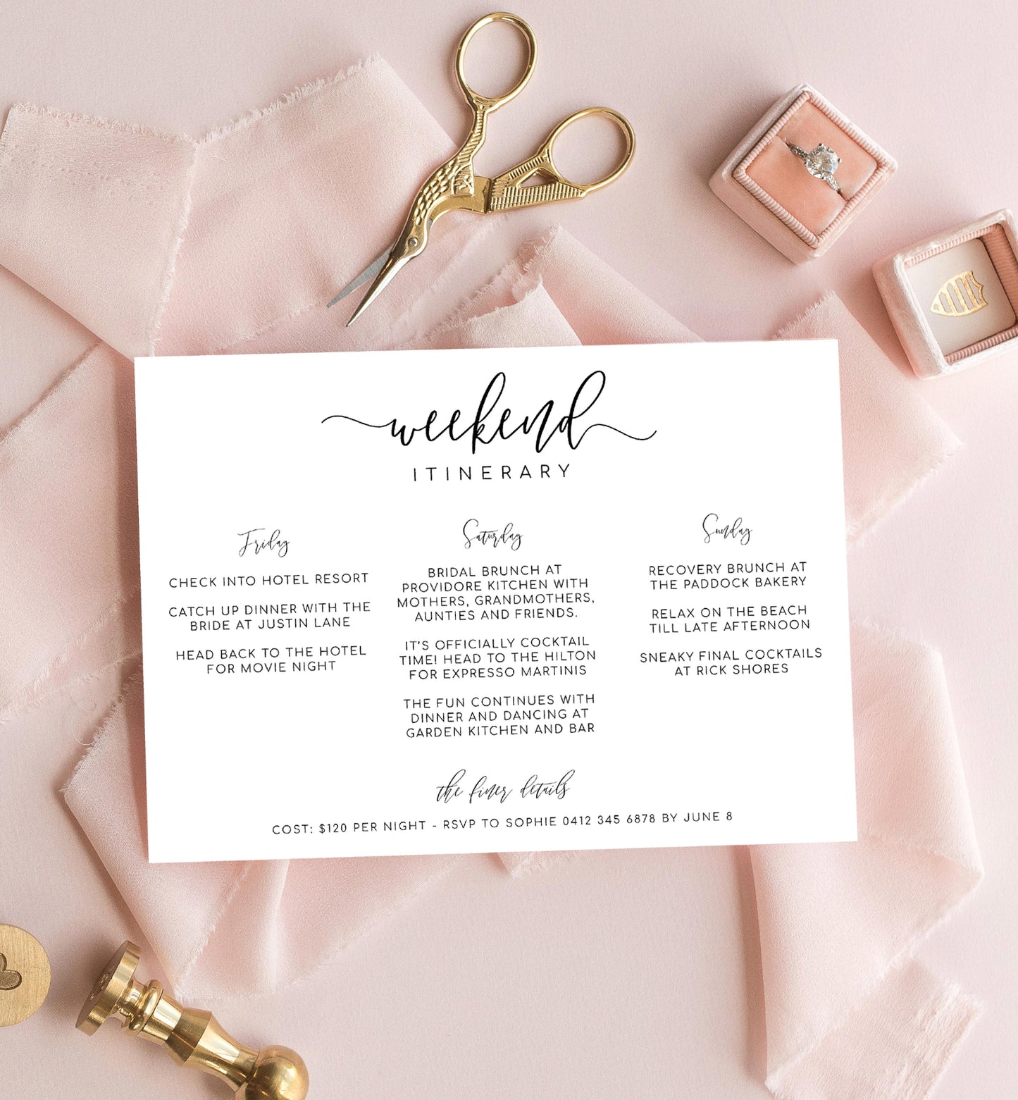 Lucas Script White | Printable Weekend Itinerary