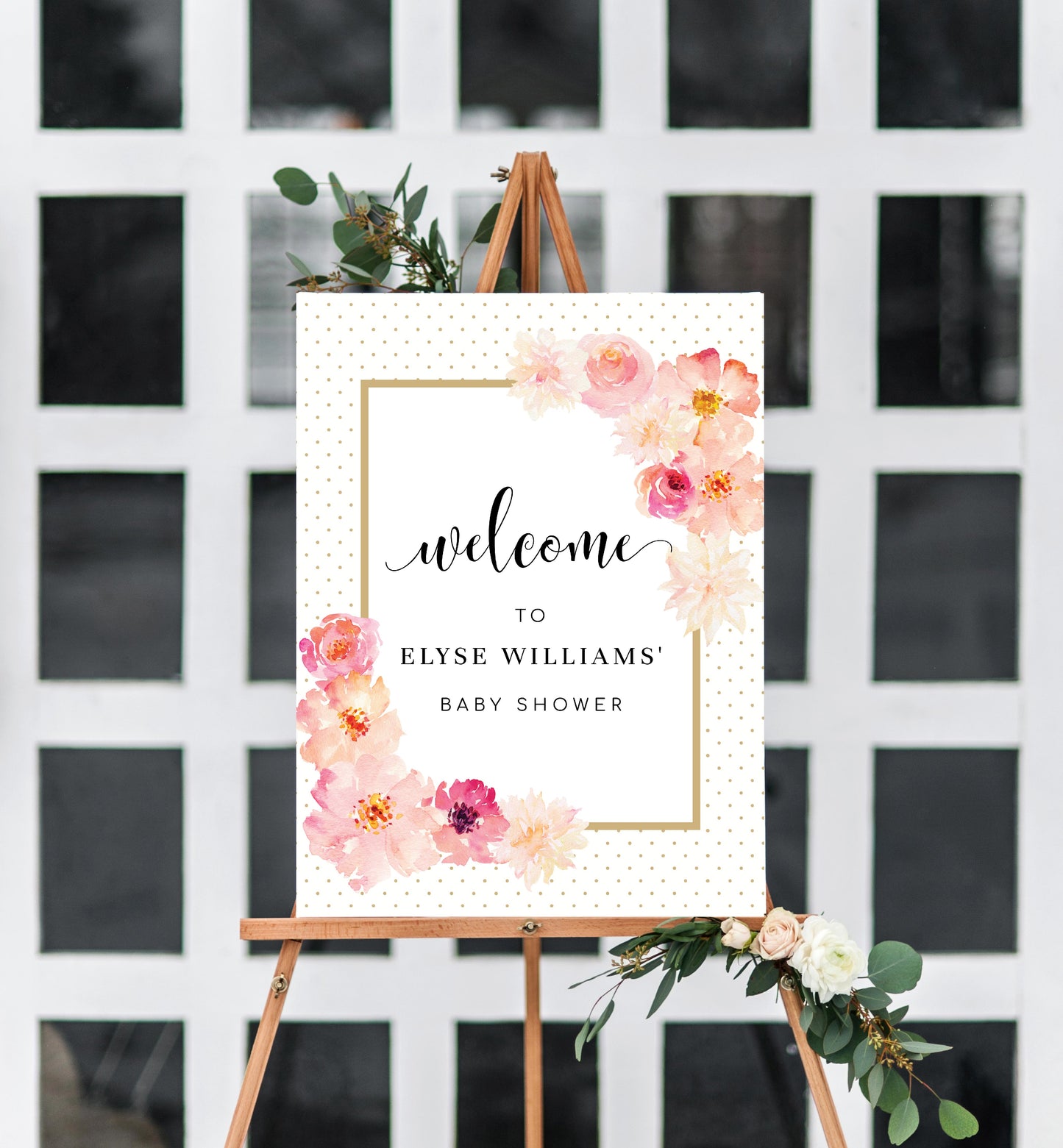 Abbieville Floral White | Printable Welcome Sign Template - Black Bow Studio