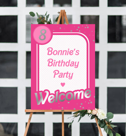 Barbie Party Hot Pink Silver | Printable Welcome Sign Template