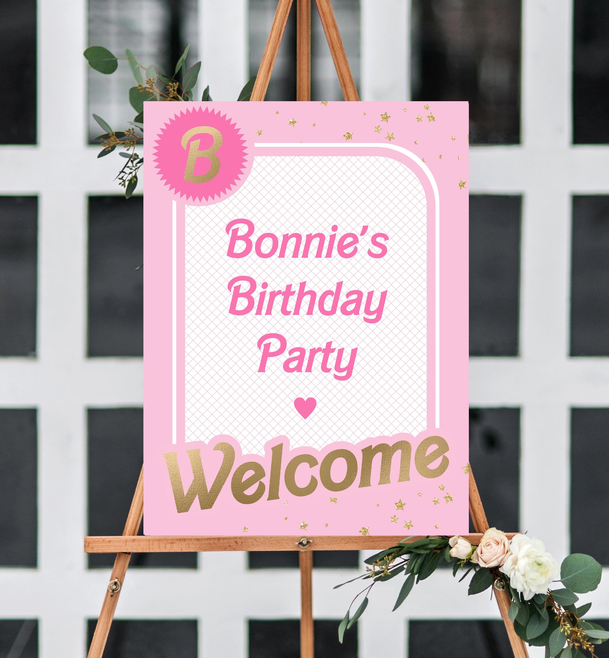 Barbie Party Pink Gold | Printable Welcome Sign Template - Black Bow Studio