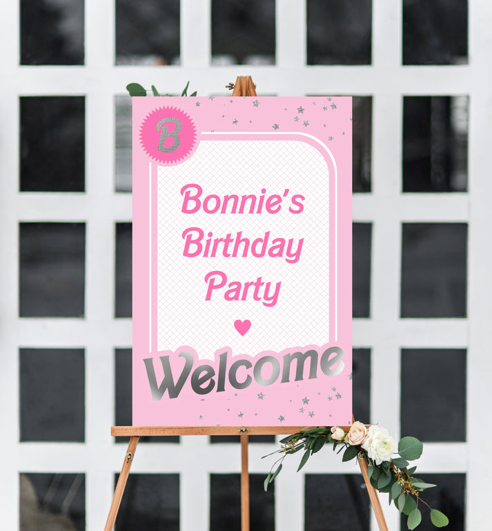 Barbie Party Pink Silver | Printable Welcome Sign Template – Black Bow ...