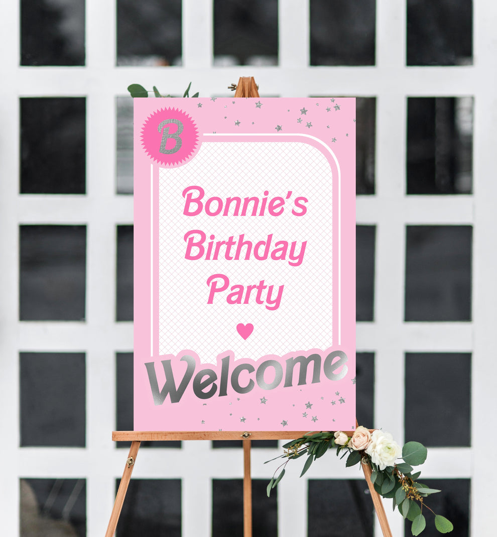 Barbie Party Pink Silver | Printable Welcome Sign Template – Black Bow ...